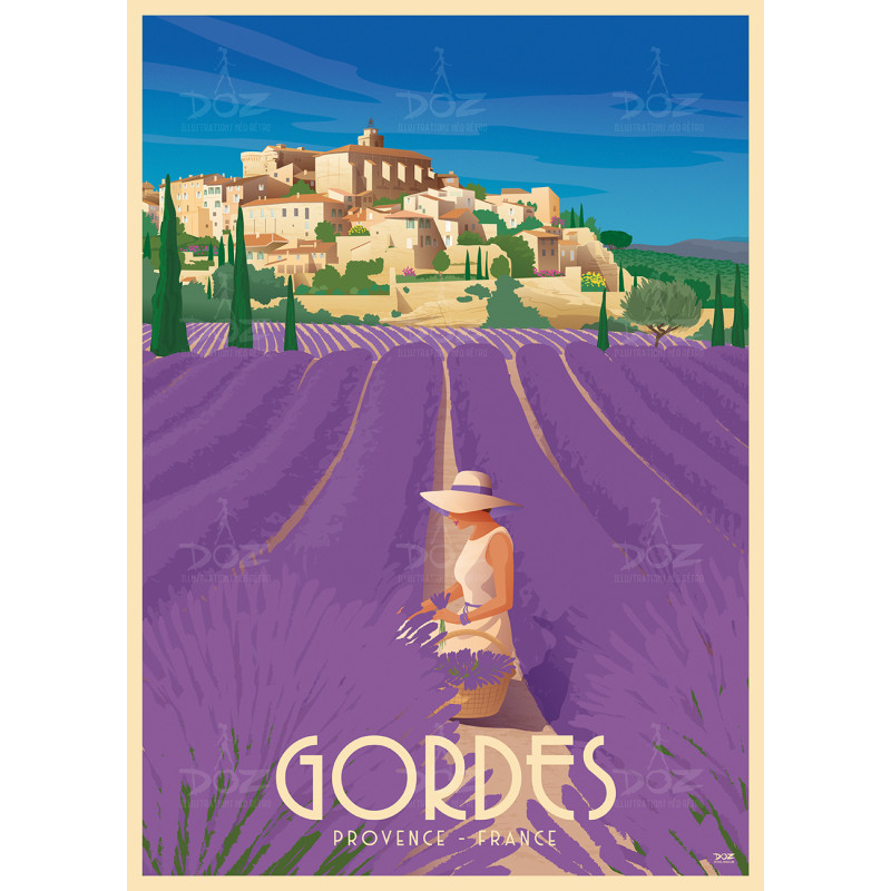 DOZ Poster - Gordes - Provence - Lavender and village DOZ Poster - Gordes - Provence - Lavender and village