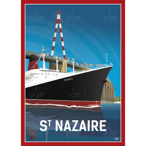 Affiche DOZ - Le Pont de Saint-Nazaire et le Paquebot France
