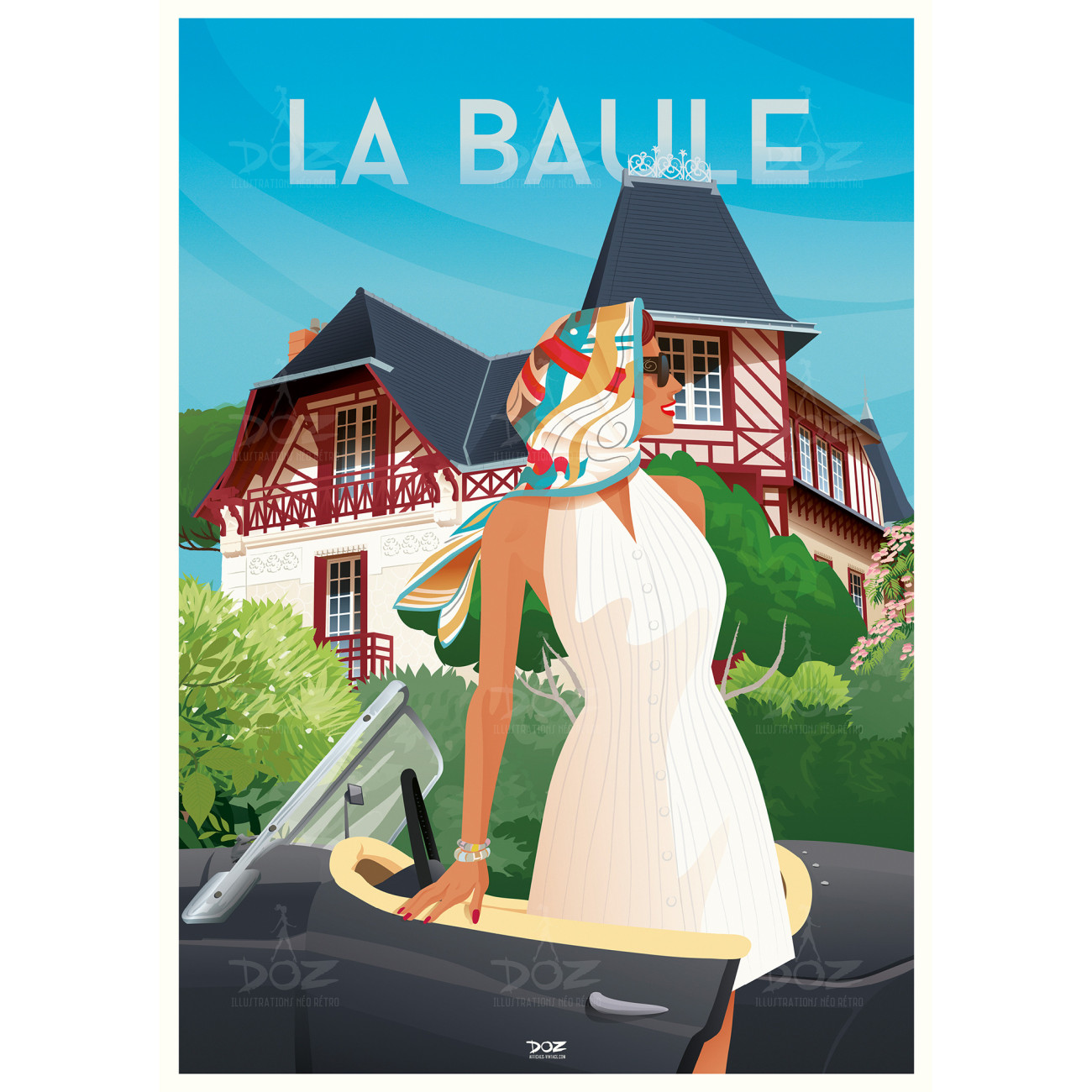 Affiche DOZ - La Baule - Décapotable et villa Affiche DOZ - La Baule - Décapotable et villa