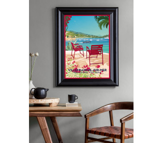 DOZ affiches vintage : Villefranche-sur-mer, French Riviera, chaises rouge
