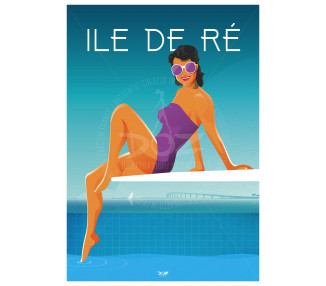 Affiche DOZ Ile de Ré - La piscine - Le Pont de Ré
