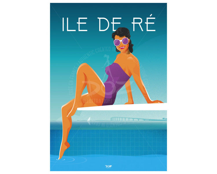 Affiche DOZ Ile de Ré - La piscine - Le Pont de Ré