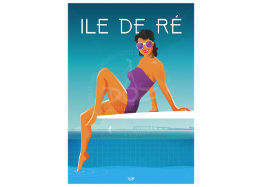 Affiche DOZ Ile de Ré - La piscine - Le Pont de Ré