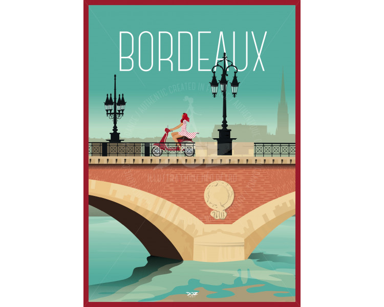 Affiche DOZ Bordeaux - le pont de pierre - Scooter Affiche DOZ Bordeaux - le pont de pierre - Scooter