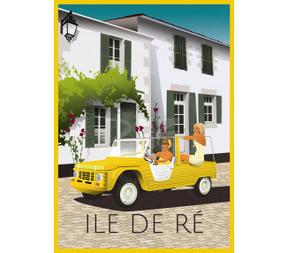 Affiche DOZ Ile de Ré - Méhari jaune