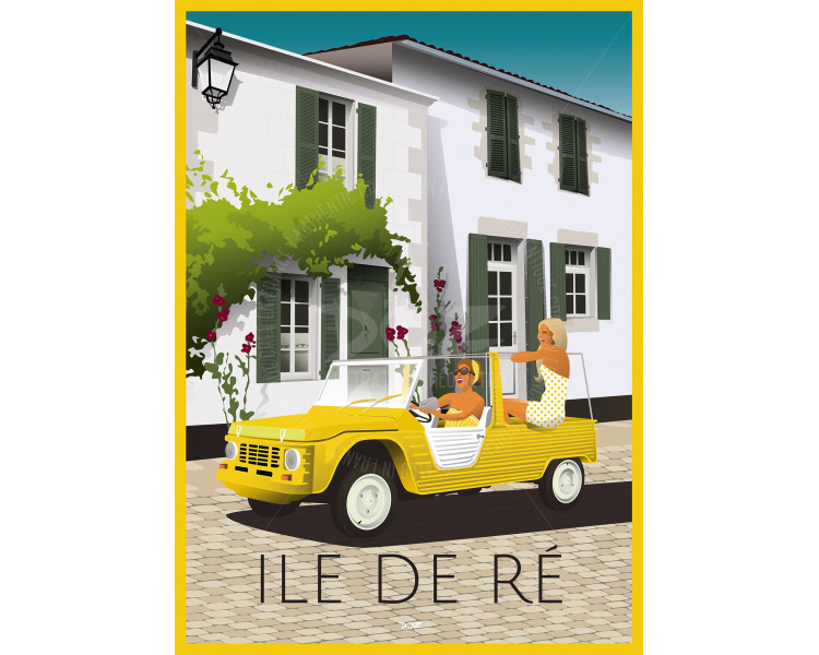Affiche DOZ Ile de Ré - Méhari jaune Affiche DOZ Ile de Ré - Méhari jaune