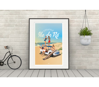 Affiche DOZ Ile de Ré - After-surf - Méhari blanche