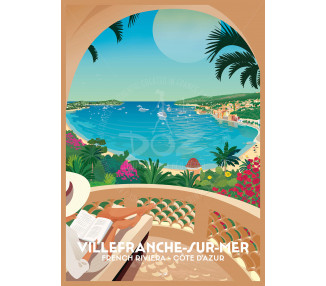 Affiche DOZ Villefranche-sur-mer, la corniche, Côte d'Azur