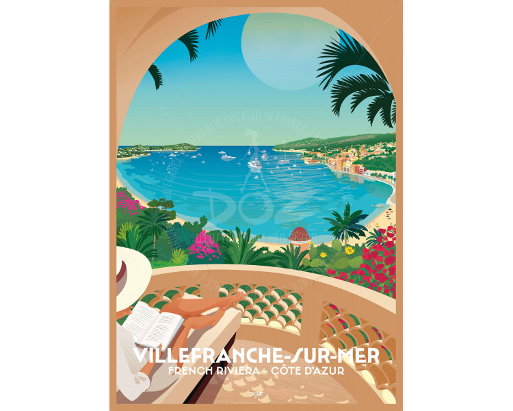 Affiche DOZ Villefranche-sur-mer, la corniche, Côte d'Azur
