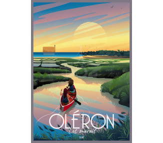 Affiche DOZ Ile d'Oléron les marais Fort Boyard soleil couchant