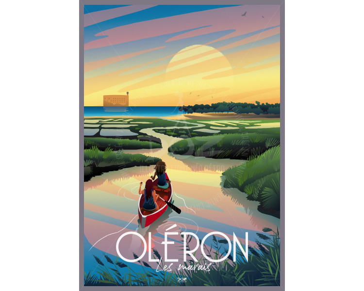 Affiche DOZ Ile d'Oléron les marais Fort Boyard soleil couchant Affiche DOZ Ile d'Oléron les marais Fort Boyard soleil couchant