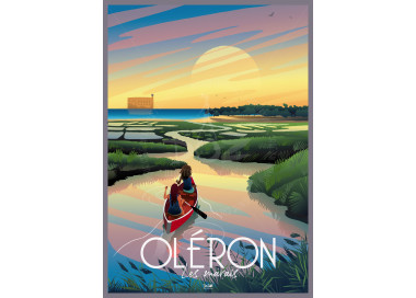 Poster DOZ Ile d'Oléron les marais Fort Boyard sunset