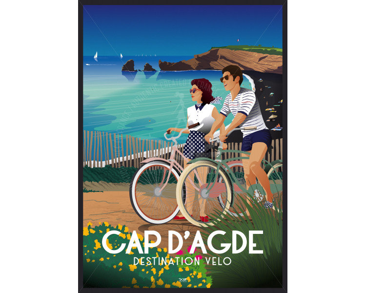 Affiche DOZ Cap d'Agde Sports Vélo plage de sable noir Affiche DOZ Cap d'Agde Sports Vélo plage de sable noir