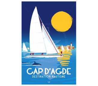 Affiche DOZ Cap d'Agde nautisme voilier fort Brescou
