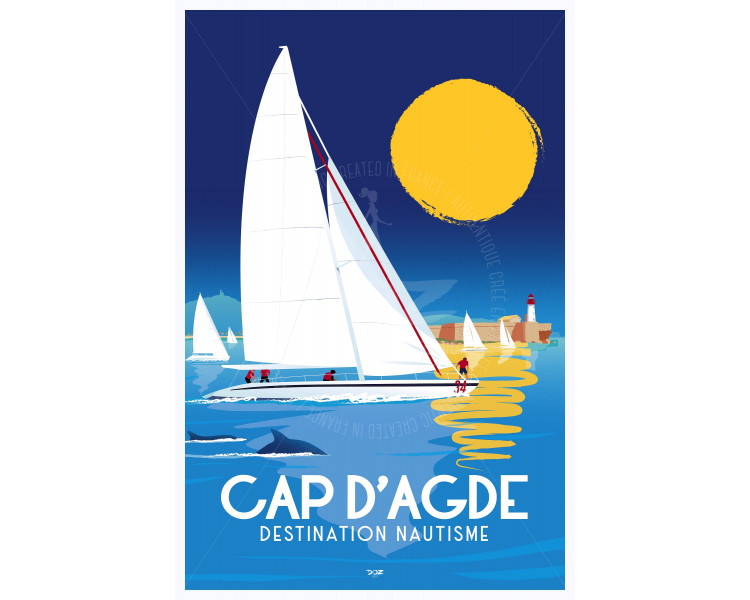 Affiche DOZ Cap d'Agde nautisme voilier fort Brescou