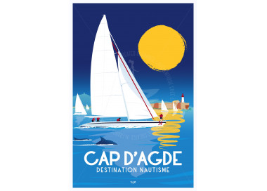 Affiche DOZ Cap d'Agde nautisme voilier fort Brescou