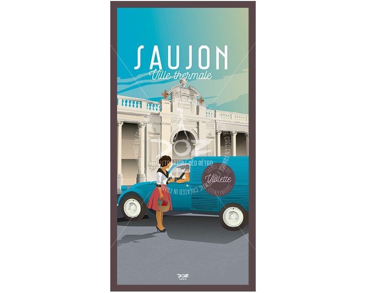 Carte postale Saujon - ville thermale - 2cv fourgonnette