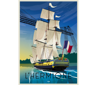 Affiche originale DOZ frégate Hermione Lafayette