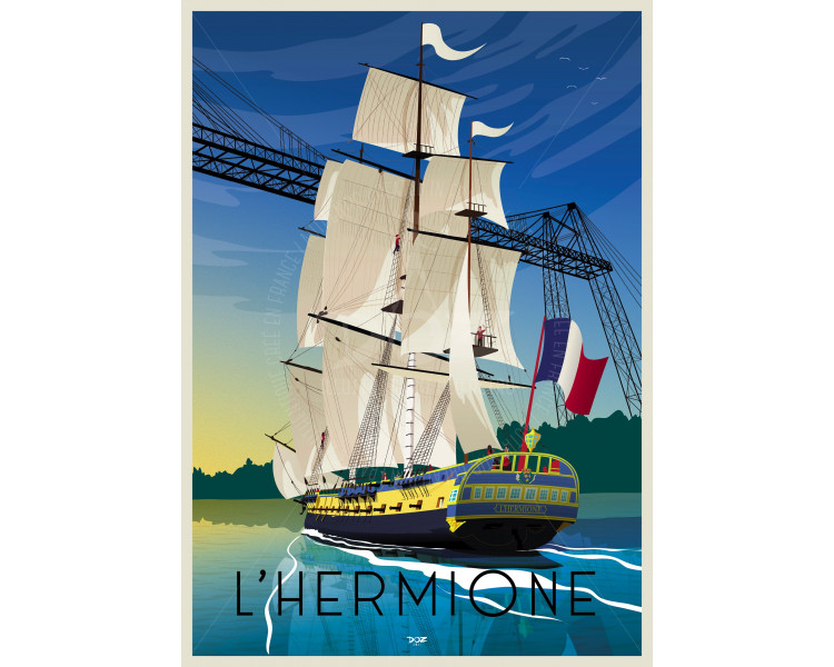 Affiche originale DOZ frégate Hermione Lafayette