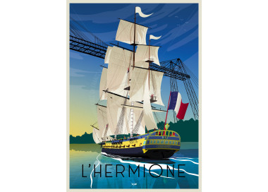 Affiche originale DOZ frégate Hermione Lafayette