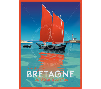 Affiche DOZ Bretagne - Le voilier- Des Glénans à Saint Malo