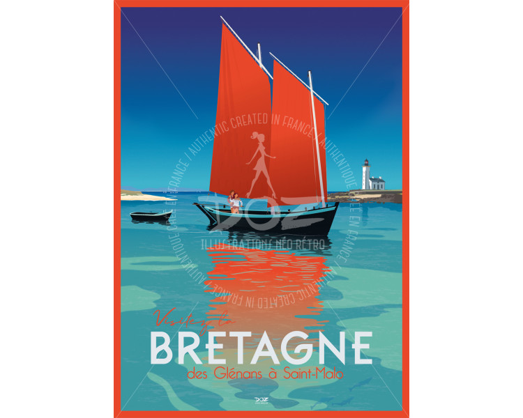 Affiche DOZ Bretagne - Le voilier- Des Glénans à Saint Malo Affiche DOZ Bretagne - Le voilier- Des Glénans à Saint Malo