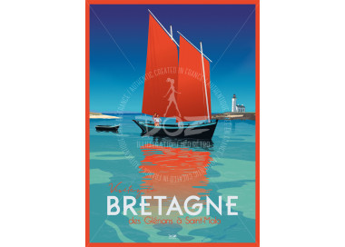 Affiche DOZ Bretagne - Le voilier- Des Glénans à Saint Malo