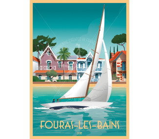 Affiche Fouras-Les-Bains - Voilier et villas