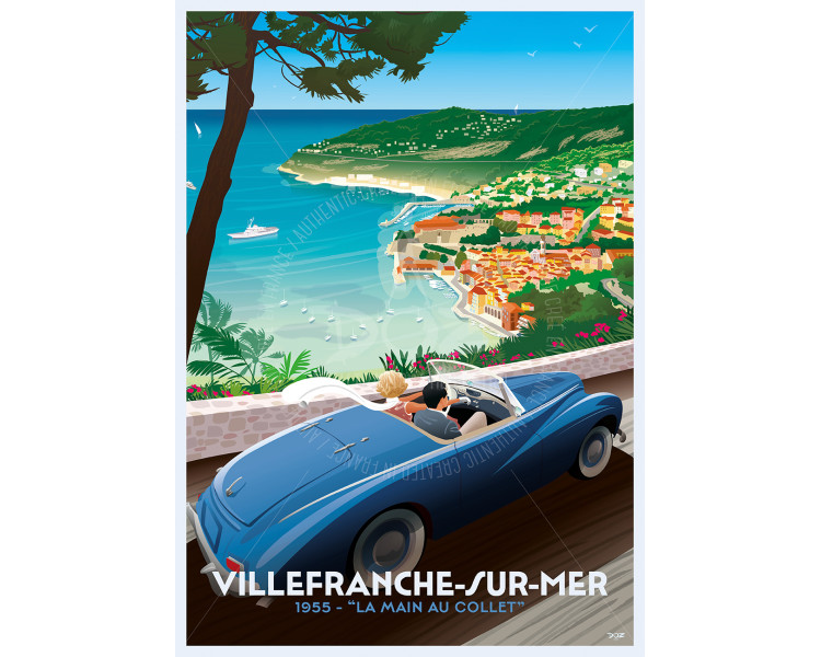 Affiche DOZ Villefranche-sur-mer, cinéma, la main au collet Affiche DOZ Villefranche-sur-mer, cinéma, la main au collet