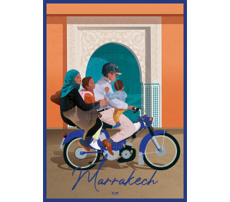 Affiche DOZ - Maroc - Marrakech - Famille Mobylette