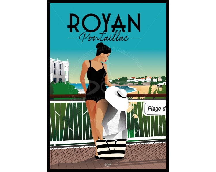 Affiche DOZ Royan Pontaillac baigneuse maillot noir Affiche DOZ Royan Pontaillac baigneuse maillot noir
