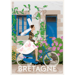 Affiche DOZ La Bretagne - Bigouden à vélo