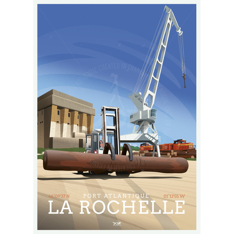 Affiche DOZ Port Atlantique La Rochelle - la grue Affiche DOZ Port Atlantique La Rochelle - la grue